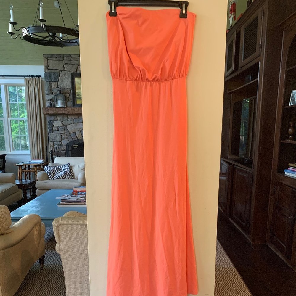 Coral Strapless Fitted Cotton Jersey Dress